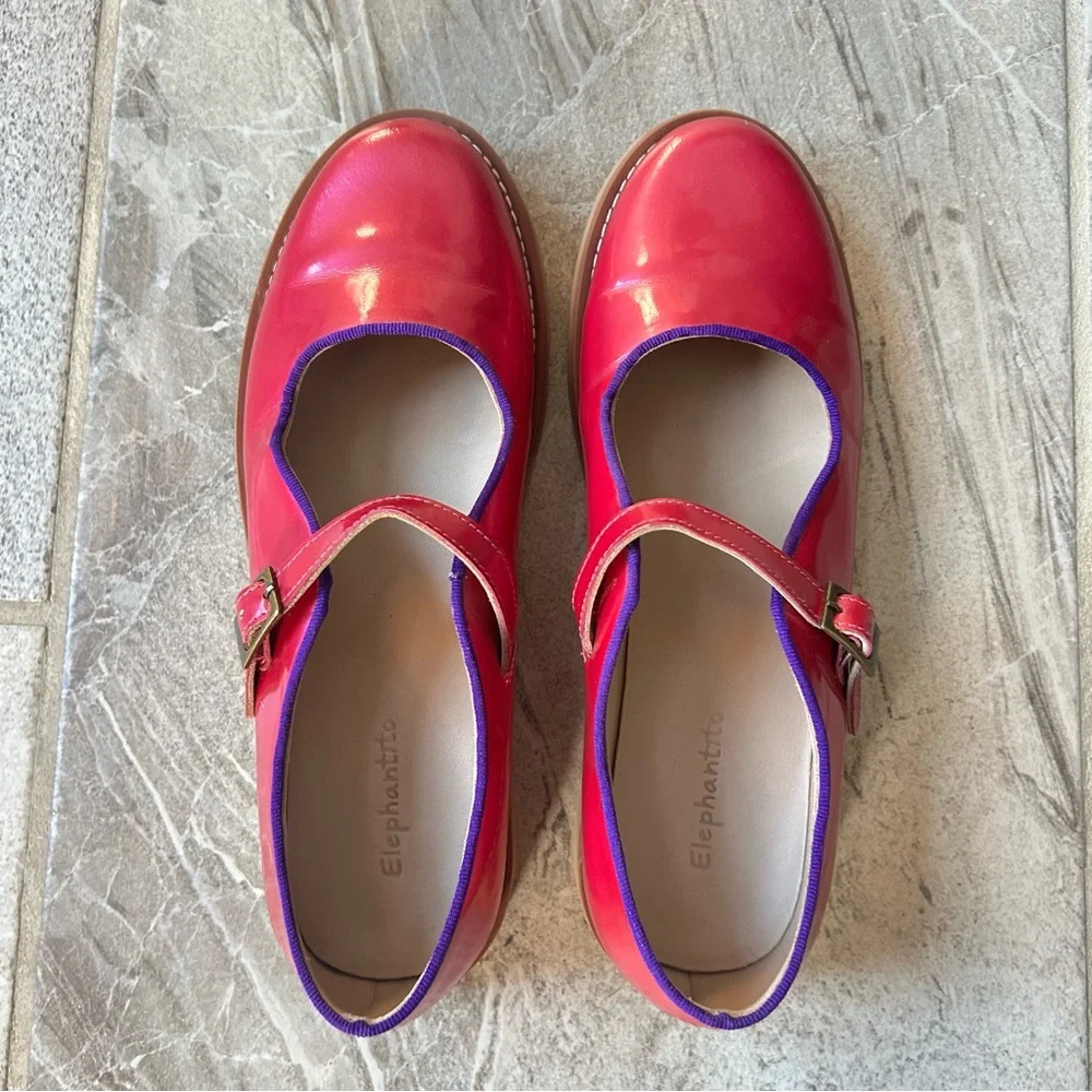 EUC Elephantito Girls Patent Leather Pink & Purple Mary Jane, Size 35 EU Or 4 US